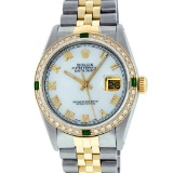 Rolex Two Tone Emerald and Diamond DateJust Men's Watch