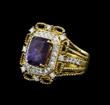 4.87 ctw Purple Sapphire and Diamond Ring - 14KT Two-Tone Gold