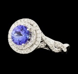 1.59 ctw Tanzanite and Diamond Ring - 14KT White Gold