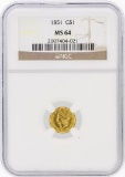 1851 NGC MS64 $1 T-1 Liberty Head Gold Coin
