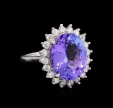 9.62 ctw Tanzanite and Diamond Ring - 14KT White Gold