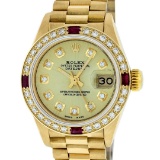 Rolex 18KT Gold President Diamond and Ruby Ladies Watch