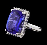 GIA Cert 15.89 ctw Diamond and Tanzanite Ring - 14KT White Gold