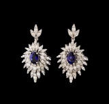 14KT White Gold 1.86 ctw Sapphire and Diamond Earrings