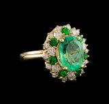 3.55 ctw Emerald, Tsavorite and Diamond Ring - 14KT Yellow Gold