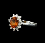 1.60 ctw Mandarin Spessartite and Diamond Ring - 14KT White Gold