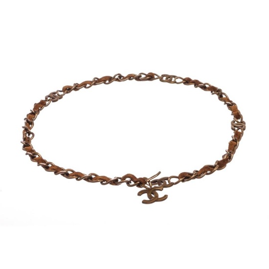 Chanel Antique Brass Chain Link and Brown Suede CC Logo Belt