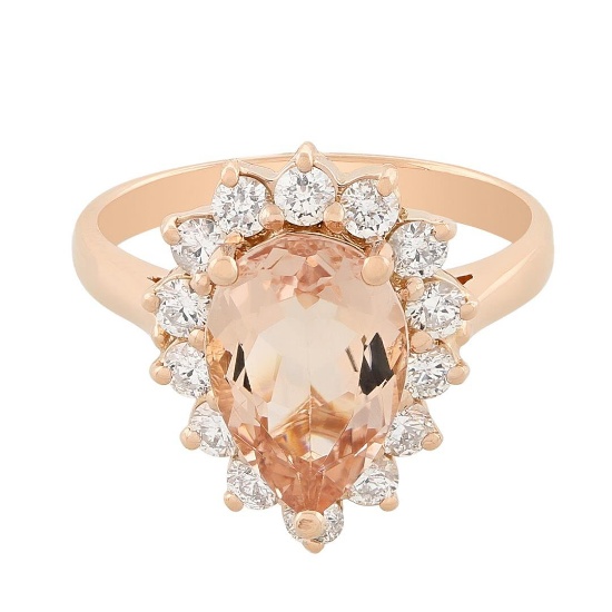 14KT Rose Gold 2.37 ctw Morganite and Diamond Ring