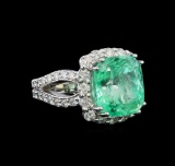 GIA Cert 8.37 ctw Emerald and Diamond Ring - 14KT White Gold