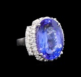 GIA Cert 17.55 ctw Tanzanite and Diamond Ring - 14KT White Gold