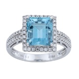 3.18 ctw Aquamarine and Diamond Ring - 14KT White Gold