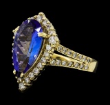 2.90 ctw Tanzanite and Diamond Ring - 14KT Yellow Gold