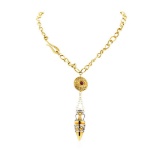 Diamond and Ruby Greek Motif Necklace - 14KT Yellow Gold
