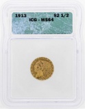 1913 $2 1/2 Indian Head Quarter Eagle Gold Coin ICG MS64