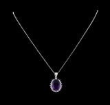 7.88 ctw Amethyst and Diamond Pendant With Chain - 14KT White Gold