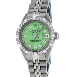 Rolex Ladies SS Green Diamond Pyramid Bezel Datejust Wristwatch