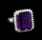 12.82 ctw Amethyst and Diamond Ring - 14KT White Gold