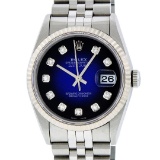 Rolex Mens SS Blue Vignette Diamond Datejust Quickset Wristwatch