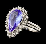 3.45 ctw Tanzanite and Diamond Ring - 14KT White Gold