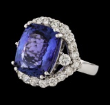 9.88 ctw Tanzanite and Diamond Ring - 14KT White Gold