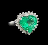 GIA Cert 6.11 ctw Emerald and Diamond Ring - 14KT White Gold