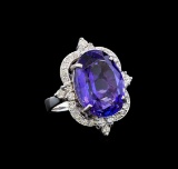 GIA Cert 16.34 ctw Tanzanite and Diamond Ring - 14KT White Gold