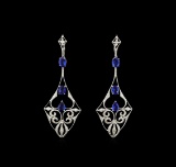 4.85 ctw Blue Sapphire and Diamond Dangle Earrings  - 18KT White Gold