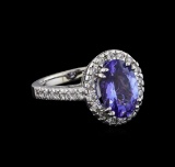 4.18 ctw Tanzanite and Diamond Ring - 14KT White Gold