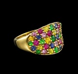 3.41 ctw Multi Gemstone Ring - 9KT Yellow Gold