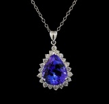 GIA Cert 17.75 ctw Tanzanite and Diamond Pendant With Chain - 14KT White Gold