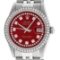 Rolex Mens 36mm Stainless Steel Red String Diamond Datejust Wristwatch