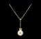 Round Crystal Bezel Pearl Necklace - Gold Plated