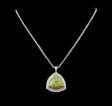 14KT White Gold 25.72 ctw Opal and Diamond Pendant with Chain