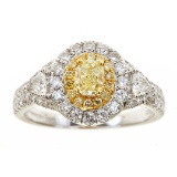 0.54 ctw Yellow and White Diamond Ring - 18KT White and Yellow Gold