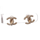Chanel CC Gold Tone Crystal Clip On Earrings