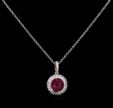 0.77 ctw Ruby and Diamond Pendant With Chain - 14KT White Gold