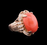 14.35 ctw Pink Coral and Diamond Ring - 14KT Rose Gold