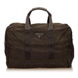 Prada Brown Nylon Leather Double Handle Zipper Duffle Bag