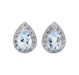 2.00 ctw Aquamarine and Diamond Earrings - 14KT White Gold