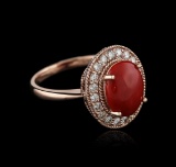 14KT Rose Gold 2.80 ctw Coral and Diamond Ring