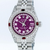 Rolex Stainless Steel Purple String Diamond VVS DateJust Ladies Watch