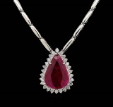 GIA Cert 7.14 ctw Ruby and Diamond Necklace - 18KT White Gold