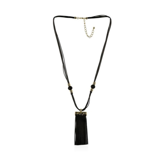 Bamboo Leather Tassel Necklace - Gold Plated