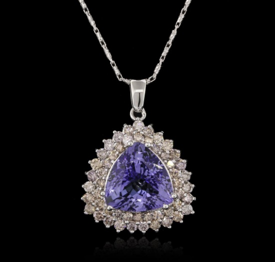 11.38 ctw Tanzanite and Diamond Pendant With Chain - 14KT White Gold