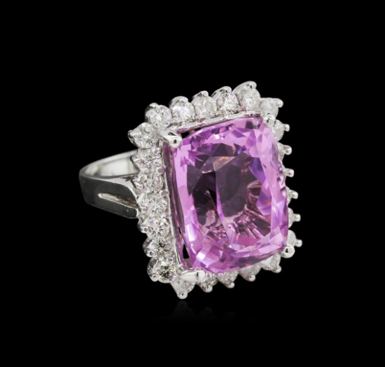 15.37 ctw Kunzite and Diamond Ring - 14KT White Gold