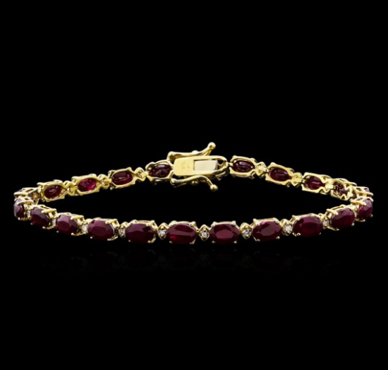 13.00 ctw Ruby and Diamond Bracelet - 14KT Yellow Gold