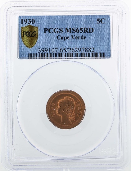 1930 Cape Verde 5 Centavos Coin PCGS MS65RD