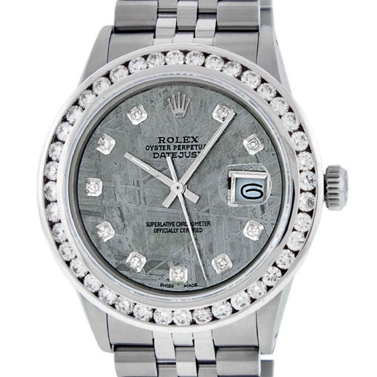 Rolex Mens Stainless Steel Meteorite 3.15 Carat Diamond Datejust Wristwatch