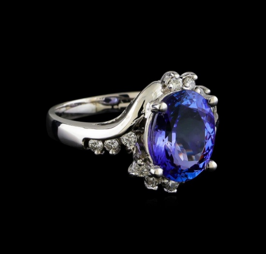 3.73 ctw Tanzanite and Diamond Ring - 14KT White Gold