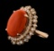 9.68 ctw Coral and Diamond Ring - 14KT Rose Gold